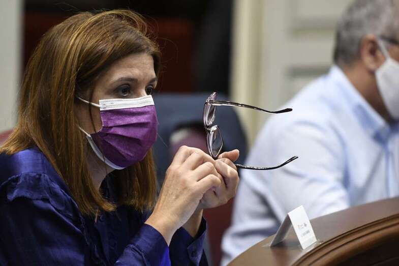 Carmen Hernández, durante el Pleno del Parlamento de Canarias / TA